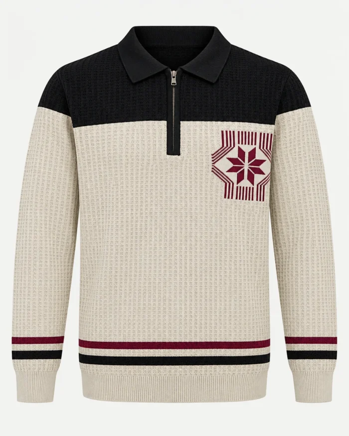 Geometric Chest Panel Textured Zip Polo T-Shirt product gallery view