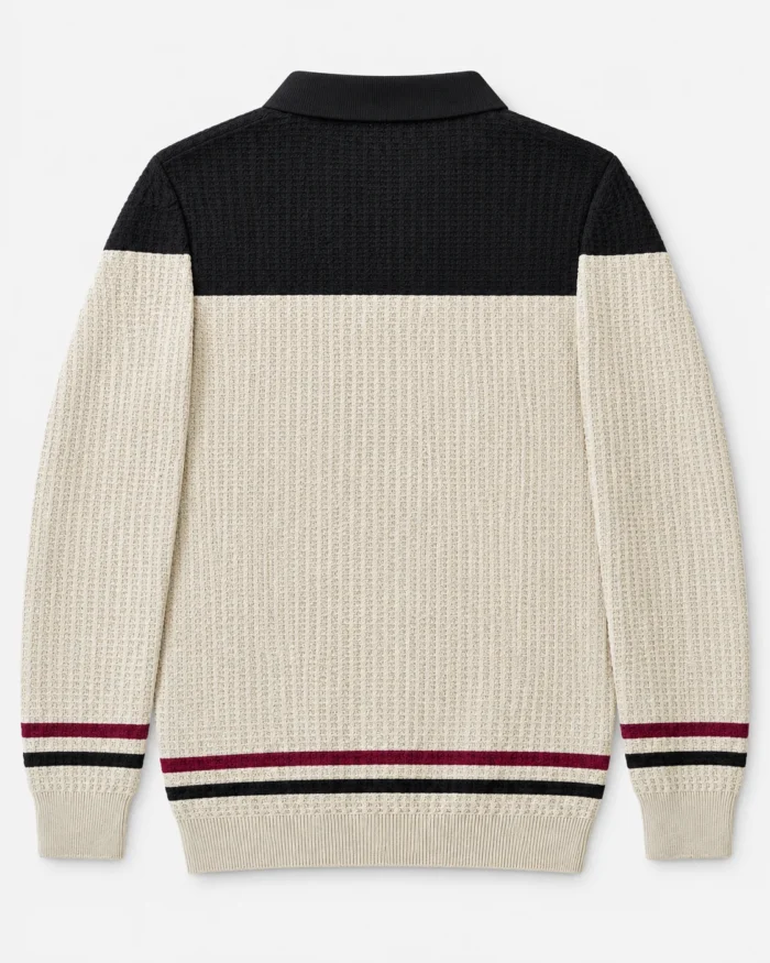 Geometric Chest Panel Textured Zip Polo T-Shirt product gallery view
