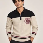 Geometric Chest Panel Textured Zip Polo T-Shirt product gallery view
