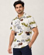 Sansiro Abstract Script Printed Polo T-Shirt - Cream featured product view
