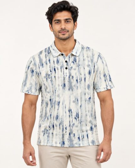 Sansiro Abstract Streak Textured Polo T-Shirt product gallery image 8
