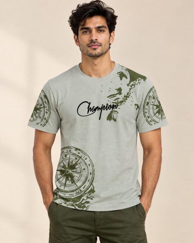 Sansiro Champion Compass Graphic Crew Neck T-Shirt - Sage Mist featured product view