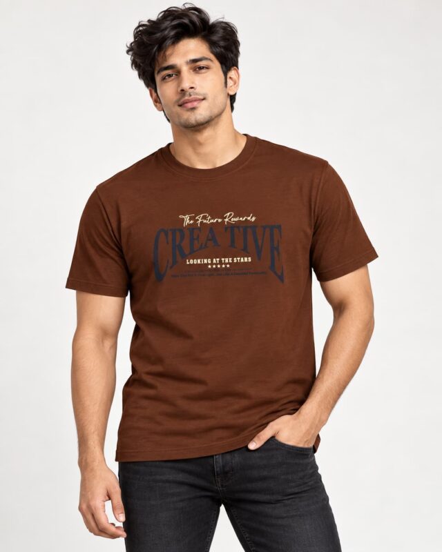Sansiro Creative Statement Graphic Crew Neck T-Shirt - Coffee featured product view