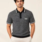 Sansiro Men's Diagonal Textured Knit Polo T-Shirt - Black featured product view