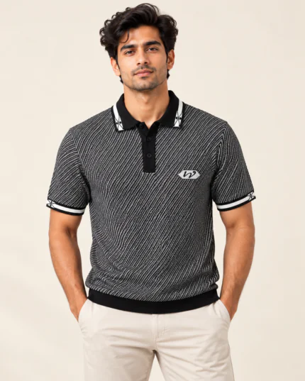 Sansiro Men's Diagonal Textured Knit Polo T-Shirt - Black featured product view