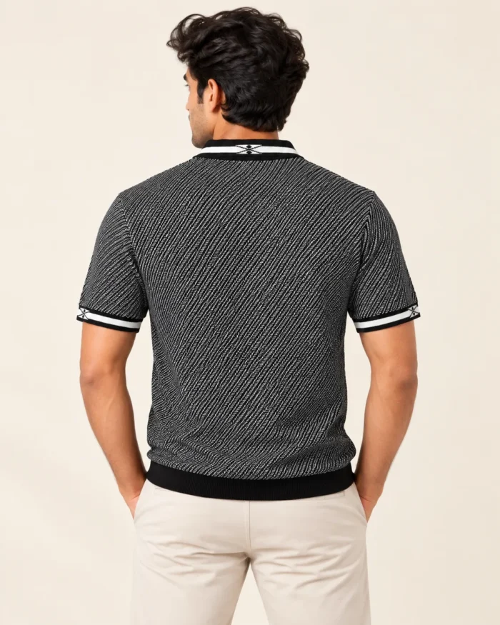 Sansiro Men's Diagonal Textured Knit Polo T-Shirt - Black product gallery view