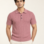 WildAss Cable Knit Textured Polo T-Shirt - Pink featured product view