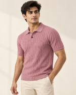 WildAss Cable Knit Textured Polo T-Shirt - Pink product gallery view