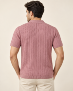 WildAss Cable Knit Textured Polo T-Shirt - Pink product gallery view