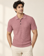 WildAss Cable Knit Textured Polo T-Shirt - Pink product gallery view