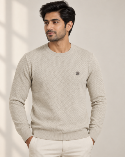 WildAss Diamond Texture Crew Neck T-Shirt - Cream product gallery view