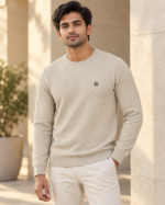 WildAss Diamond Texture Crew Neck T-Shirt - Cream product gallery view