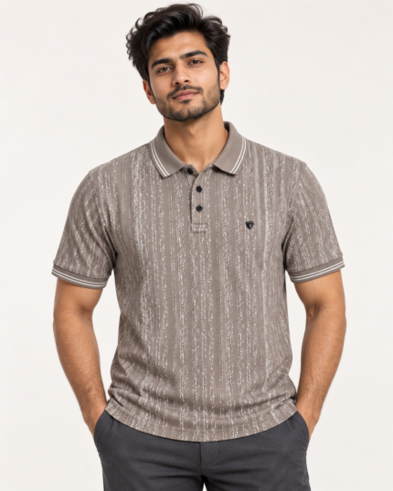 WildAss Distressed Vertical Stripe Polo T-Shirt - Grey featured product view