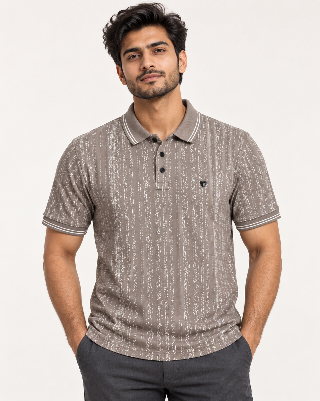 WildAss Distressed Vertical Stripe Polo T-Shirt - Grey - Featured Product View WildAss Distressed Vertical Stripe Polo T-Shirt - Grey featured product view