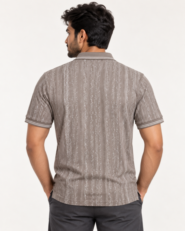 WildAss Distressed Vertical Stripe Polo T-Shirt - Grey product gallery view