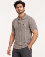 WildAss Distressed Vertical Stripe Polo T-Shirt - Grey product gallery view