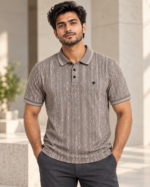 WildAss Distressed Vertical Stripe Polo T-Shirt - Grey product gallery view