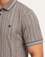 WildAss Distressed Vertical Stripe Polo T-Shirt - Grey product gallery view