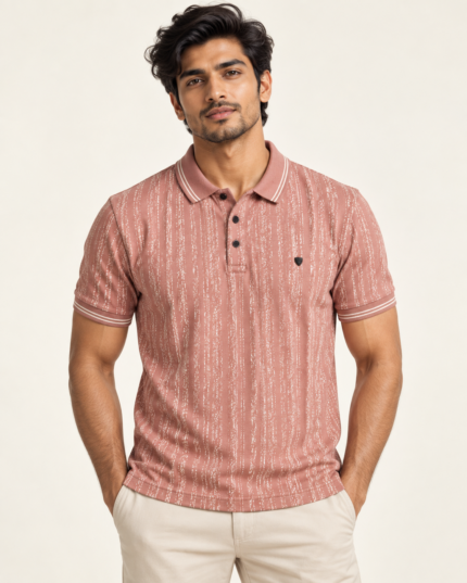 WildAss Distressed Vertical Stripe Polo T-Shirt - Pink featured product view