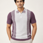 WildAss Heritage Panel Textured Knit Polo T-Shirt - Purple featured product view