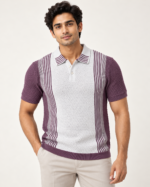 WildAss Heritage Panel Textured Knit Polo T-Shirt - Purple product gallery view