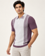 WildAss Heritage Panel Textured Knit Polo T-Shirt - Purple product gallery view