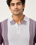 WildAss Heritage Panel Textured Knit Polo T-Shirt - Purple product gallery view