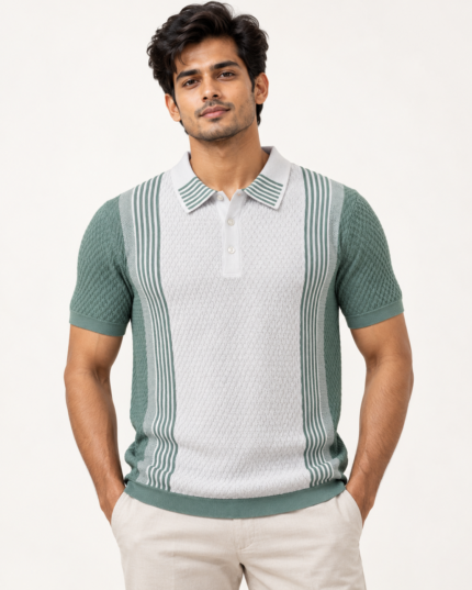 WildAss Heritage Panel Textured Knit Polo T-Shirt - Sea Green featured product view