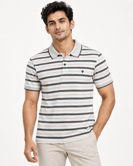 WildAss Heritage Stripe Polo T-Shirt - Charcoal Ivory featured product view