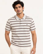 WildAss Heritage Stripe Polo T-Shirt - Mocha Ivory featured product view