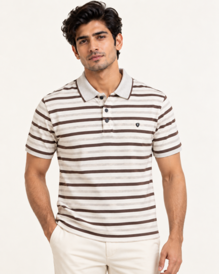WildAss Heritage Stripe Polo T-Shirt - Mocha Ivory featured product view