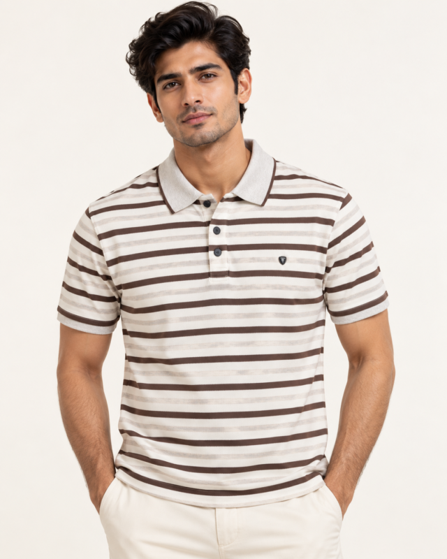 WildAss Heritage Stripe Polo T-Shirt - Mocha Ivory product gallery view