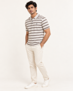 WildAss Heritage Stripe Polo T-Shirt - Mocha Ivory product gallery view