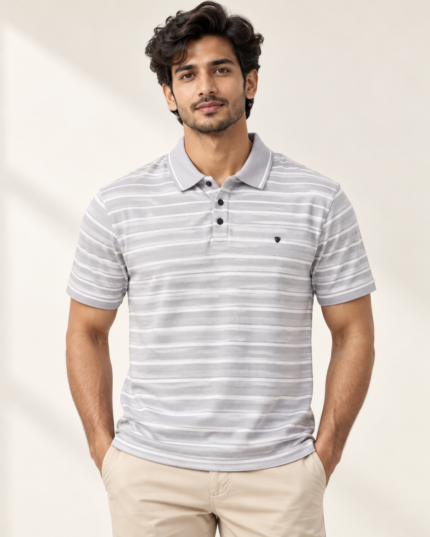 WildAss Horizontal Stripe Polo T-Shirt - Light Grey featured product view