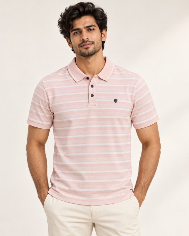 WildAss Horizontal Stripe Polo T-Shirt - Pink featured product view