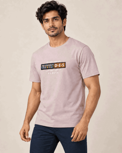 WildAss Men's D-E-S Graphic Patch Crew Neck T-Shirt - Peach featured product view