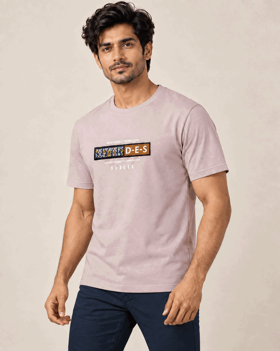 WildAss Men's D-E-S Graphic Patch Crew Neck T-Shirt - Peach - Featured Product View WildAss Men's D-E-S Graphic Patch Crew Neck T-Shirt - Peach featured product view