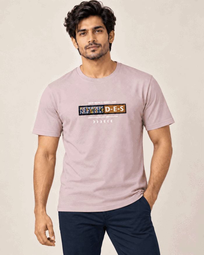 WildAss Men's D-E-S Graphic Patch Crew Neck T-Shirt - Peach product gallery view