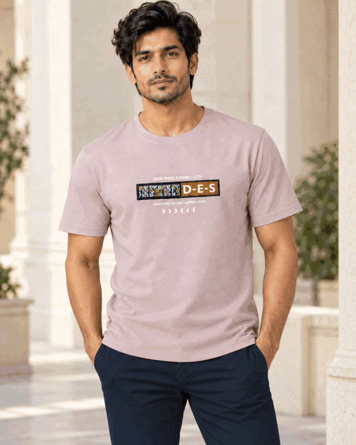 WildAss Men's D-E-S Graphic Patch Crew Neck T-Shirt - Peach product gallery view