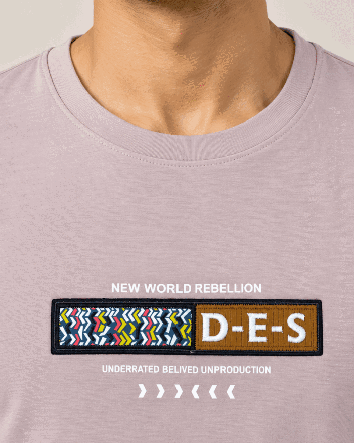 WildAss Men's D-E-S Graphic Patch Crew Neck T-Shirt - Peach product gallery view
