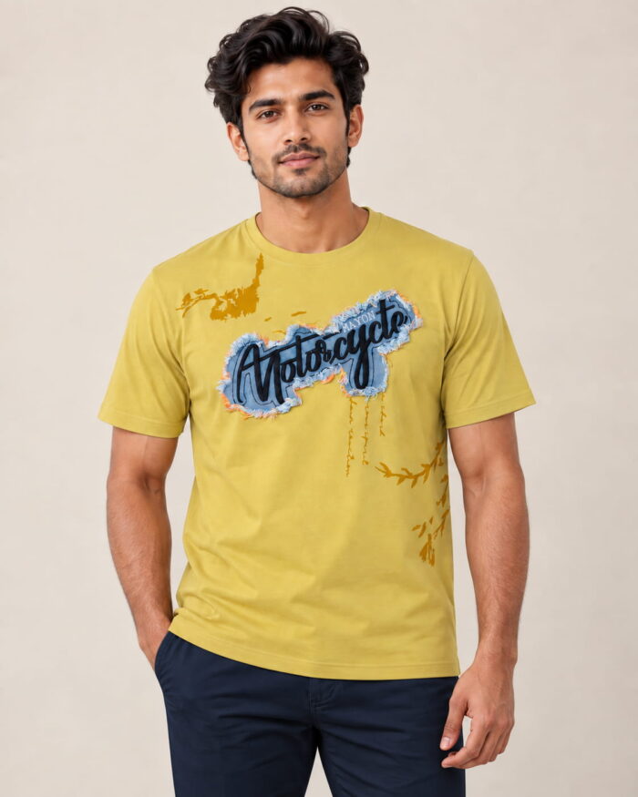 WildAss Men's Denim Appliqué Graphic Crew Neck T-Shirt - Yellow product gallery view
