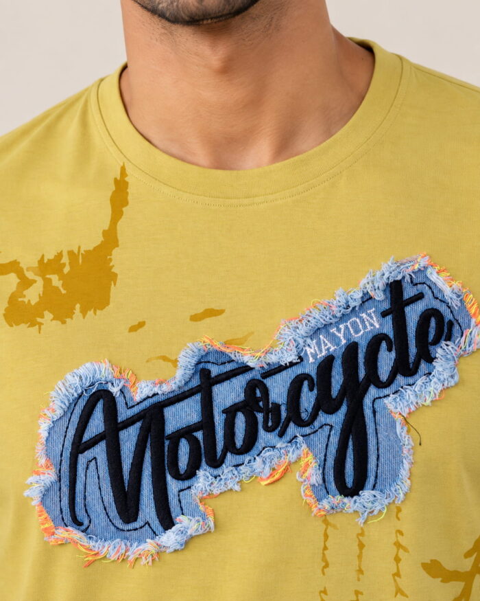 WildAss Men's Denim Appliqué Graphic Crew Neck T-Shirt - Yellow product gallery view