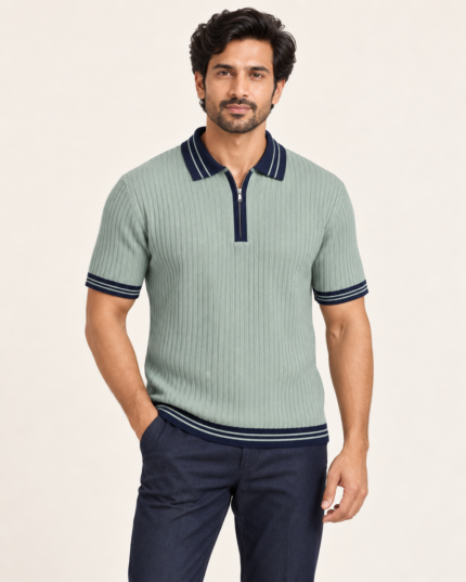 WildAss Ribbed Zip Polo T-Shirt - Pista product gallery view