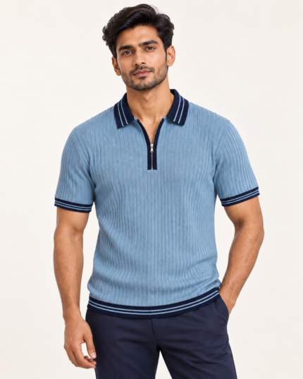 WildAss Ribbed Zip Polo T-Shirt - Sky featured product view