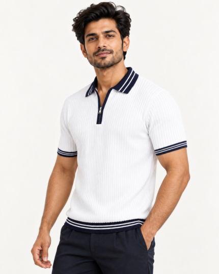 WildAss Ribbed Zip Polo T-Shirt - White featured product view