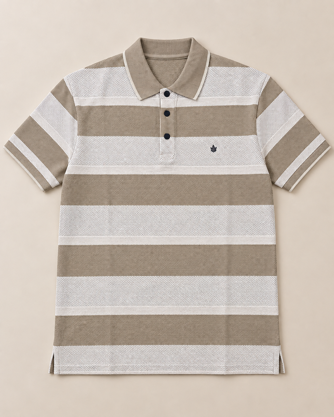 WildAss Textured Block Stripe Polo T-Shirt 1 WildAss Textured Block Stripe Polo T-Shirt - Fawn product detail image
