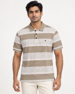 WildAss Textured Block Stripe Polo T-Shirt - Fawn featured product view
