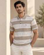WildAss Textured Block Stripe Polo T-Shirt - Fawn product gallery view