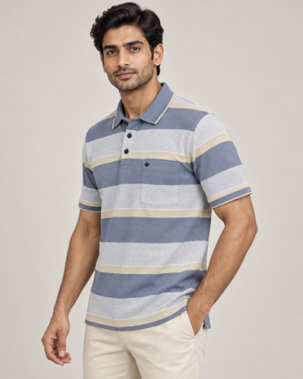 WildAss Textured Block Stripe Polo T-Shirt - Sky featured product view