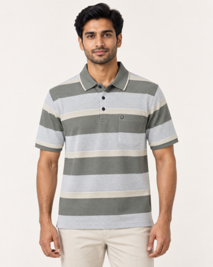 WildAss Textured Block Stripe Polo T-Shirt - V Green featured product view